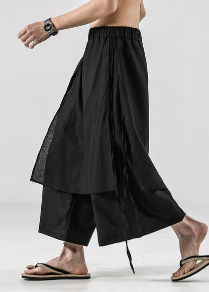 Japanese Summer New Black Linen Pants Skirt Sa047