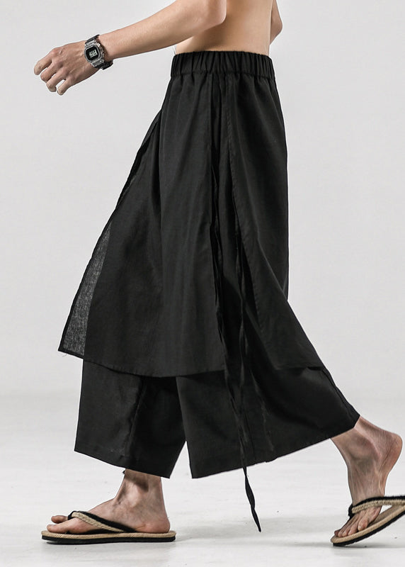 Japanese Summer New Black Linen Pants Skirt Sa047