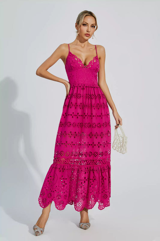 Jaylah Rose Red Lace Slip Maxi Dress