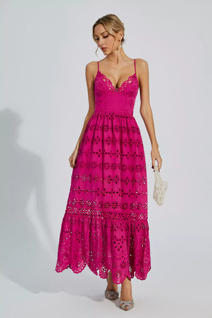 Jaylah Rose Red Lace Slip Maxi Dress