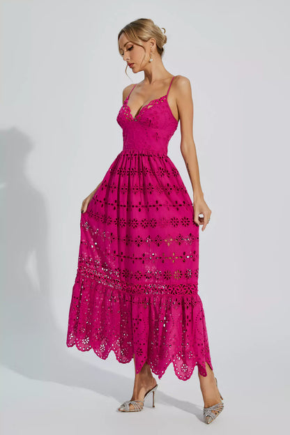 Jaylah Rose Red Lace Slip Maxi Dress