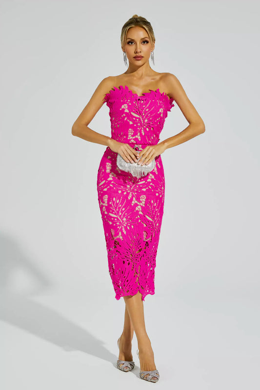 Jazlyn Rose Red Lace Midi Dress
