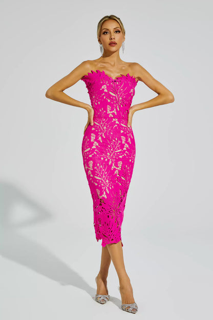Jazlyn Rose Red Lace Midi Dress