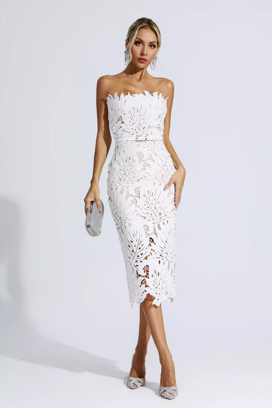 Jazlyn White Lace Midi Dress