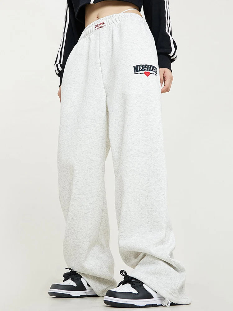 Retro Lace Up Hip Hop Sweatpants American High Waist Letter Sweatpants