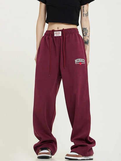 Retro Lace Up Hip Hop Sweatpants American High Waist Letter Sweatpants