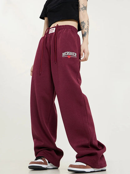 Retro Lace Up Hip Hop Sweatpants American High Waist Letter Sweatpants