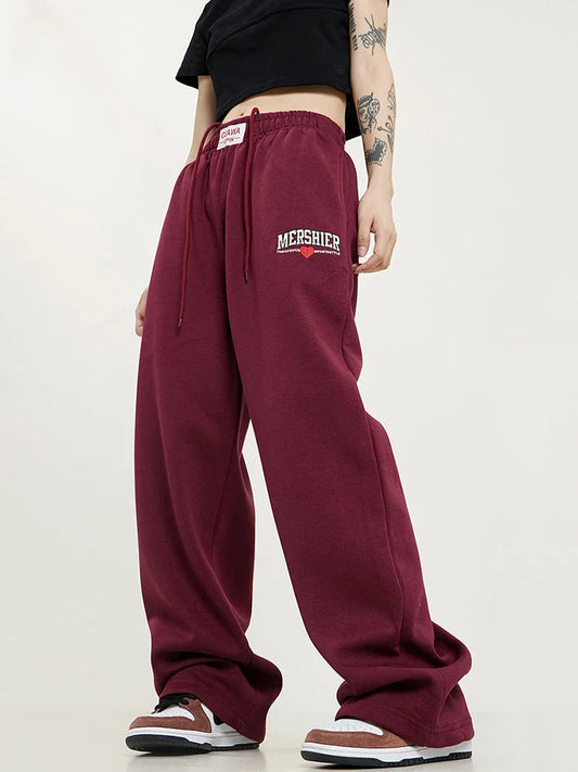 Retro Lace Up Hip Hop Sweatpants American High Waist Letter Sweatpants