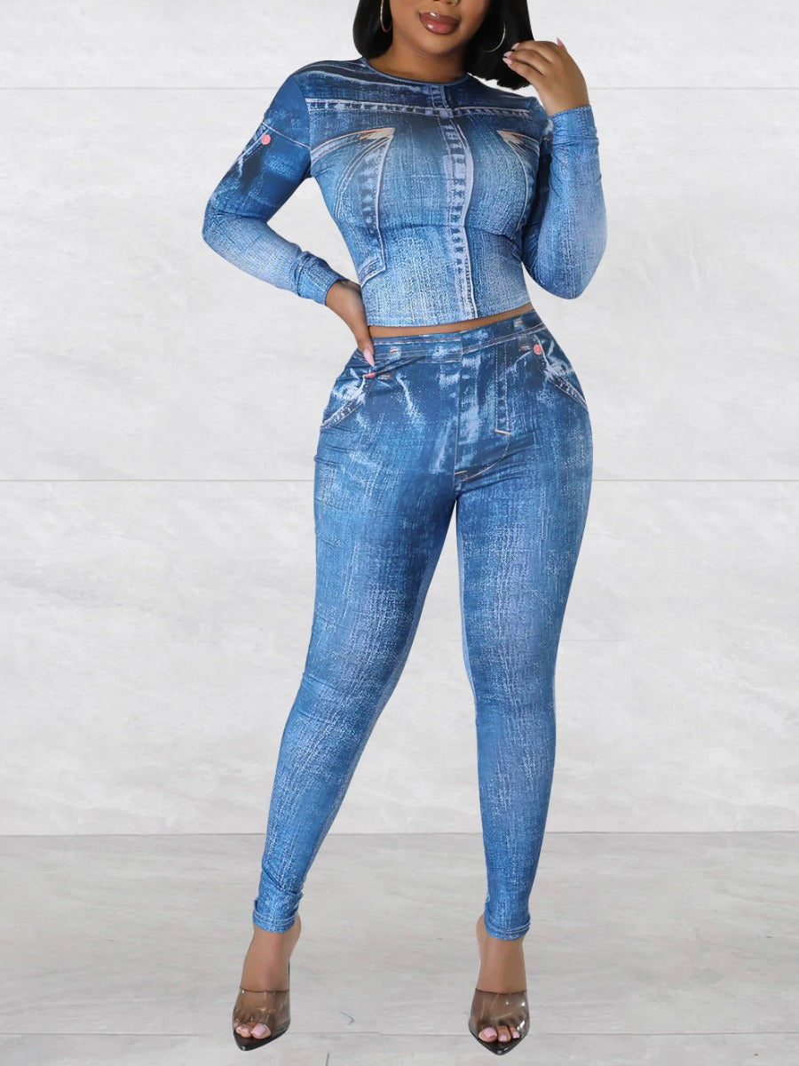 Crop Top Gradient Skinny Pants Set Bo2121