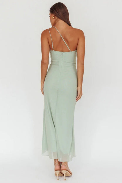 Haven One-shoulder Ruffle Accent Maxi Dress Sage