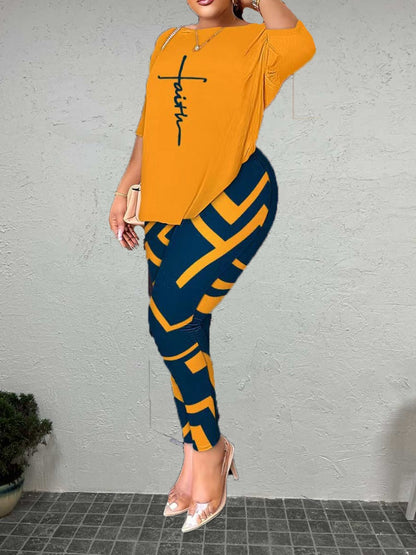 Faith Letter Print Back Knot Pants Set Bo50121