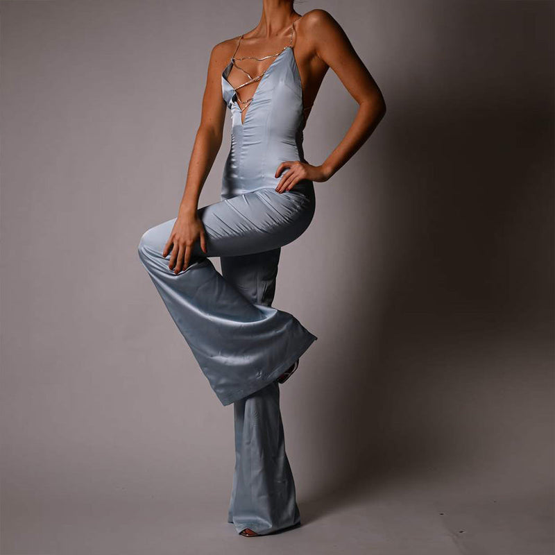 Strappy Sleeveless Drill Chain Bodycon Jumpsuit