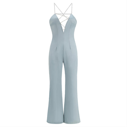 Strappy Sleeveless Drill Chain Bodycon Jumpsuit