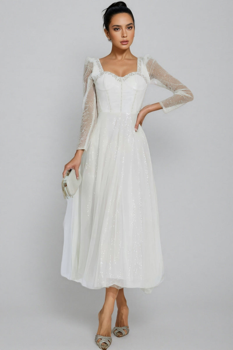 Junond White Mesh Midi Dress