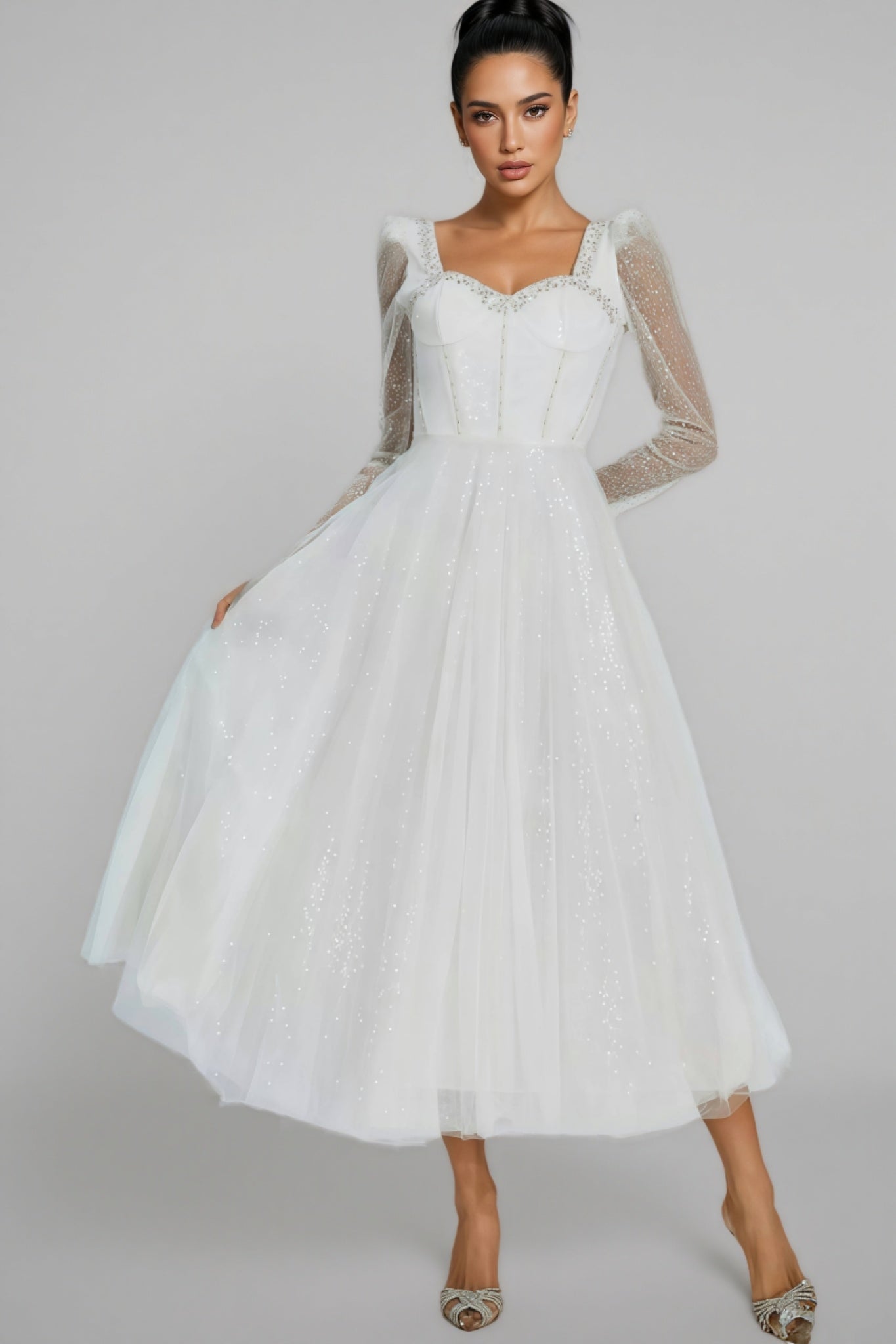 Junond White Mesh Midi Dress