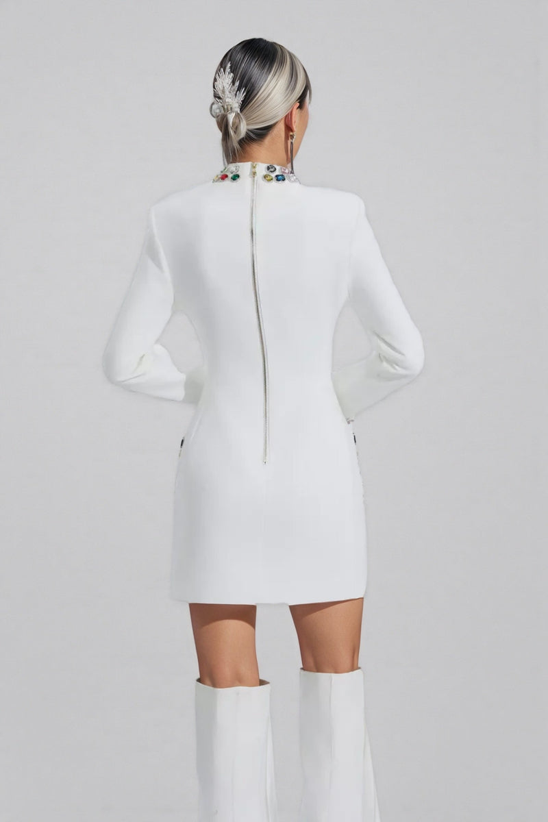 Ona White Diamond Embellishment Mini Dress