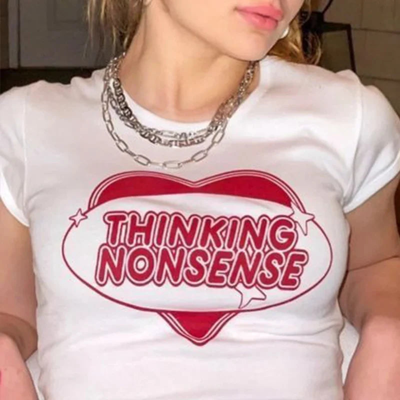 Kawaii Letter Graphic Print Crop Top T-shirt
