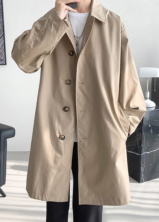 Khaki Button Oversized Cotton Coats Peter Pan Collar Spring Yq006