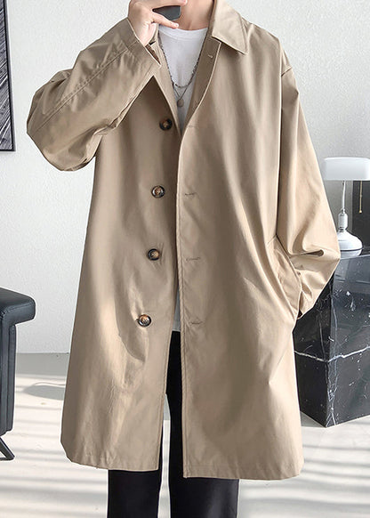 Khaki Button Oversized Cotton Coats Peter Pan Collar Spring Yq006
