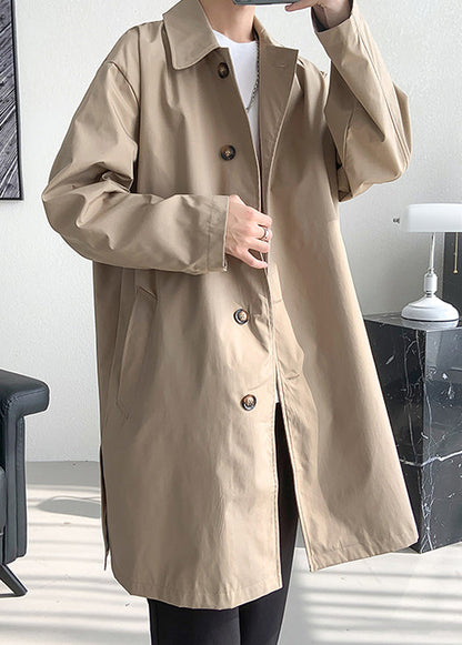 Khaki Button Oversized Cotton Coats Peter Pan Collar Spring Yq006