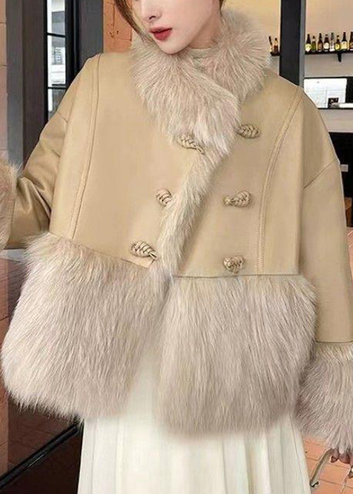 Khaki Button Patchwork Duck Down Down Coats Fur Collar Winter Rc007