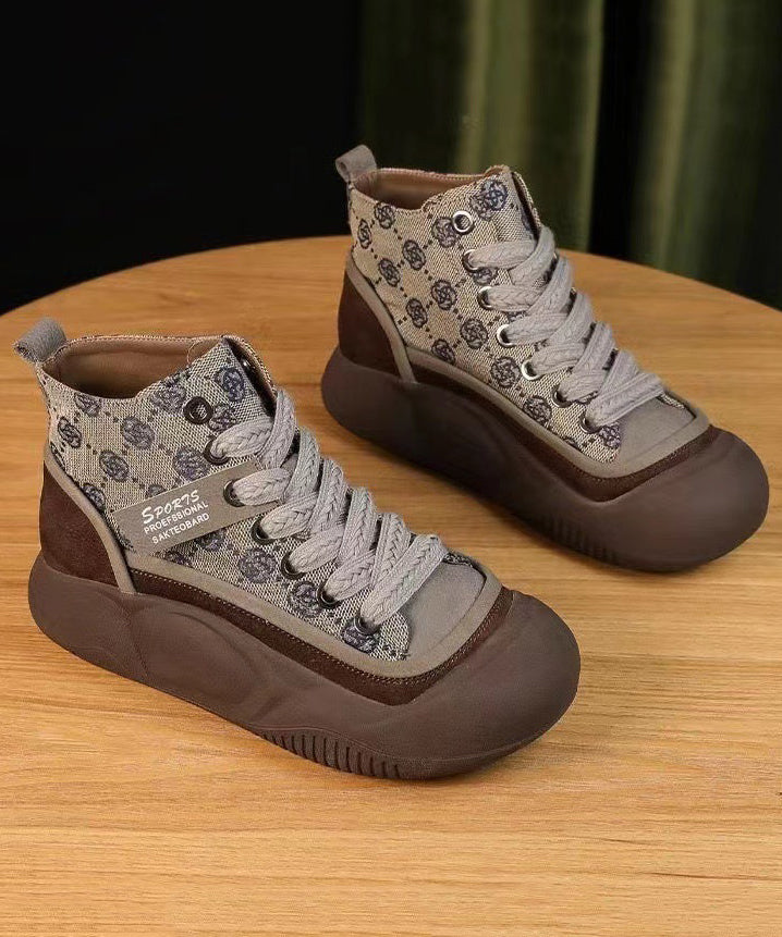 Khaki Canvas Platform Flats Shoes Cross Strap Xc1048