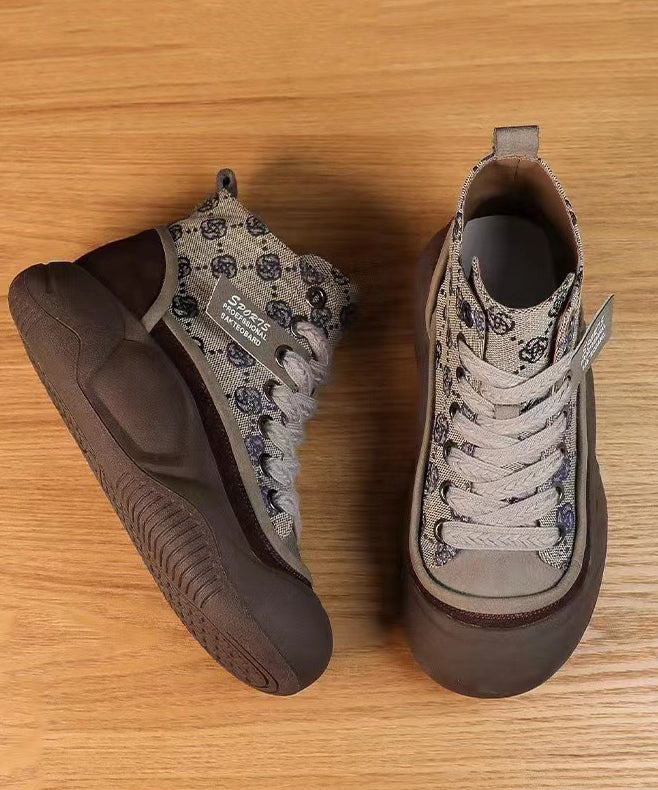 Khaki Canvas Platform Flats Shoes Cross Strap Xc1048