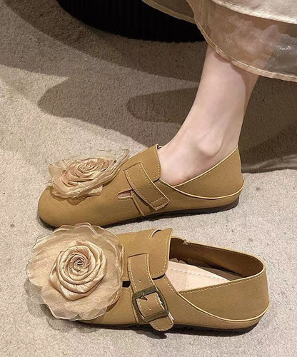 Khaki Faux Leather Soft Splicing Flat Shoes for Dd1065