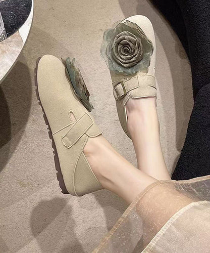 Khaki Faux Leather Soft Splicing Flat Shoes for Dd1065