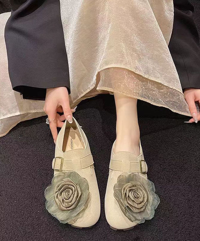 Khaki Faux Leather Soft Splicing Flat Shoes for Dd1065