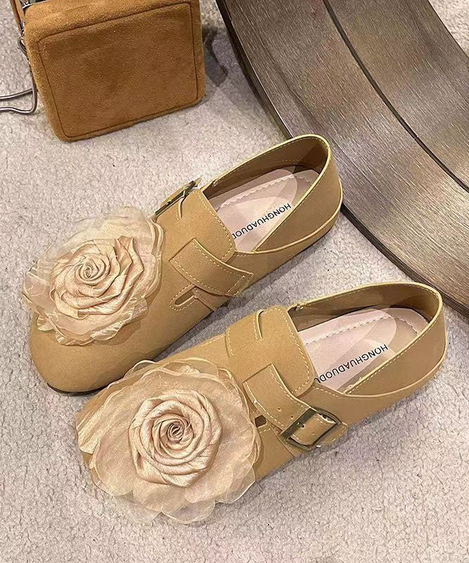 Khaki Faux Leather Soft Splicing Flat Shoes for Dd1065