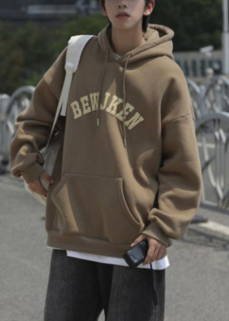Khaki Letter Pockets Cotton Sweatshirts Hooded Spring Yq032