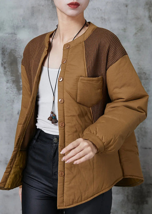 Khaki Patchwork Thick Fine Cotton Filled Witner Coats Jk1023