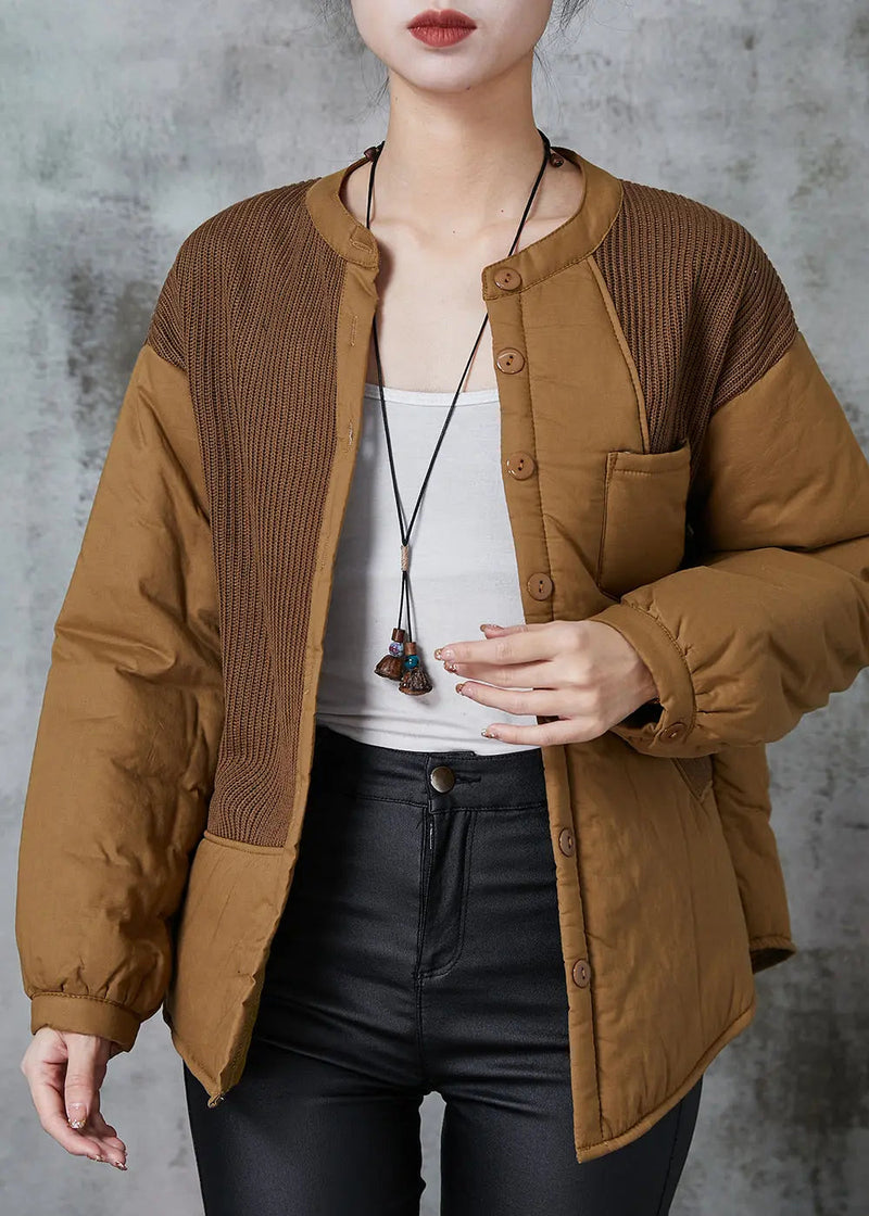 Khaki Patchwork Thick Fine Cotton Filled Witner Coats Jk1023