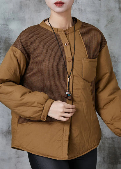 Khaki Patchwork Thick Fine Cotton Filled Witner Coats Jk1023