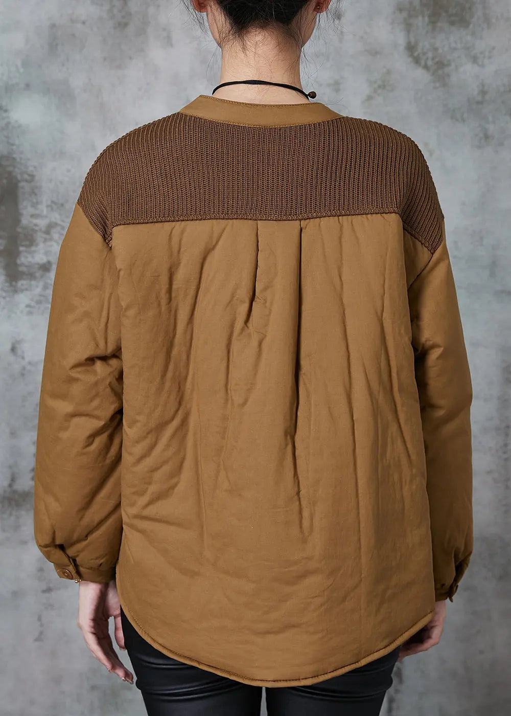 Khaki Patchwork Thick Fine Cotton Filled Witner Coats Jk1023