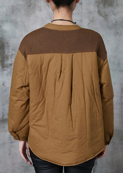 Khaki Patchwork Thick Fine Cotton Filled Witner Coats Jk1023