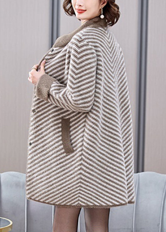 Khaki Pockets Button Mink Velvet Coats Spring Ta017
