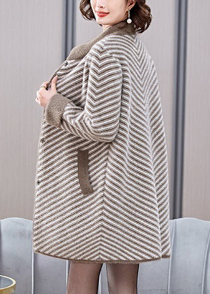 Khaki Pockets Button Mink Velvet Coats Spring Ta017