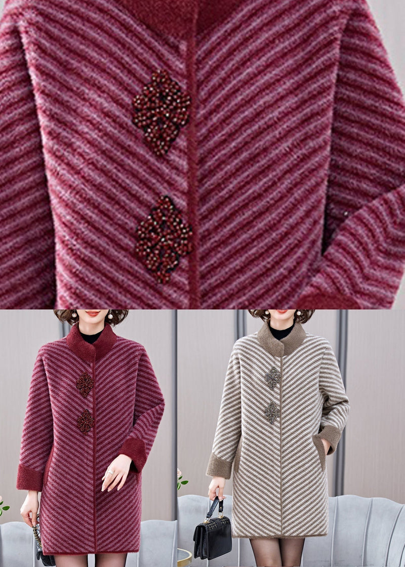Khaki Pockets Button Mink Velvet Coats Spring Ta017