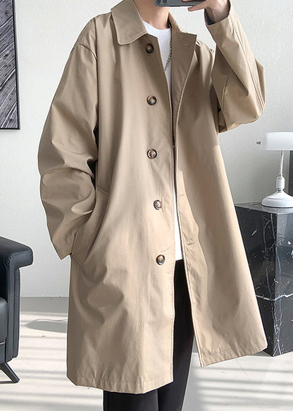 Khaki Pockets Oversized Cotton Spring Coats Peter Pan Collar Yq009