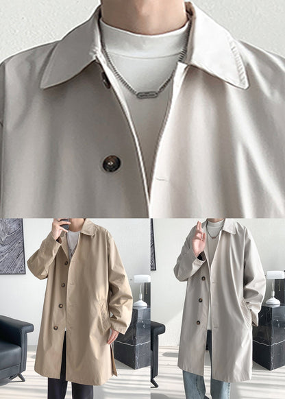 Khaki Pockets Oversized Cotton Spring Coats Peter Pan Collar Yq009