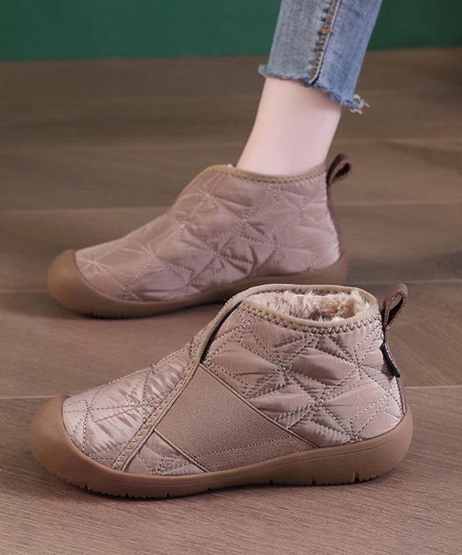 Khaki Splicing Fuzzy Wool Lined Flat Shoes for Wt012