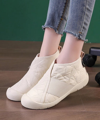 Khaki Splicing Fuzzy Wool Lined Flat Shoes for Wt012