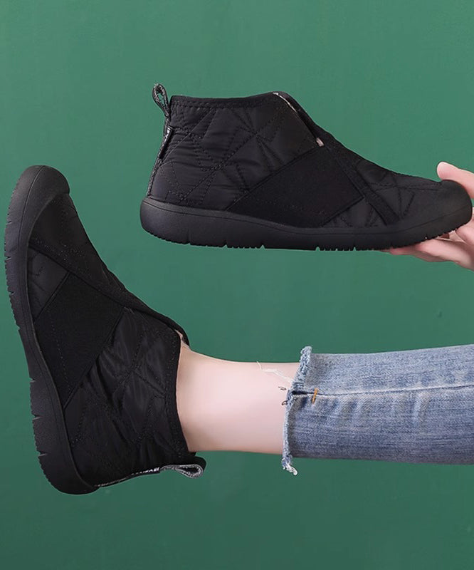 Khaki Splicing Fuzzy Wool Lined Flat Shoes for Wt012
