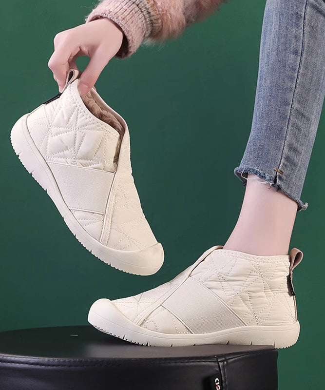 Khaki Splicing Fuzzy Wool Lined Flat Shoes for Wt012