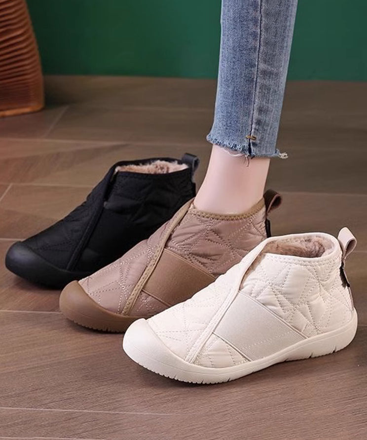 Khaki Splicing Fuzzy Wool Lined Flat Shoes for Wt012