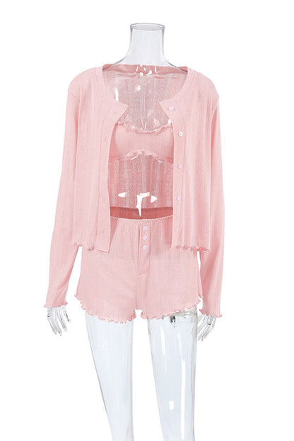 Knitted Cardigan Vest Three-piece Shorts Set