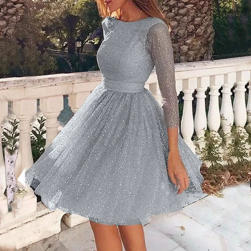Korean Long Sleeve Mesh Party Midi Dress