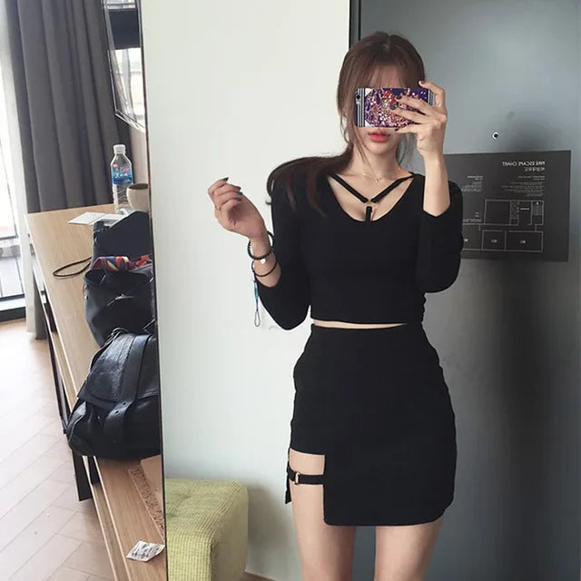 Korean Style Black Package Hip Skirts Irregular Hem Pencil Micro Mini Skirt Slim Party Skirts